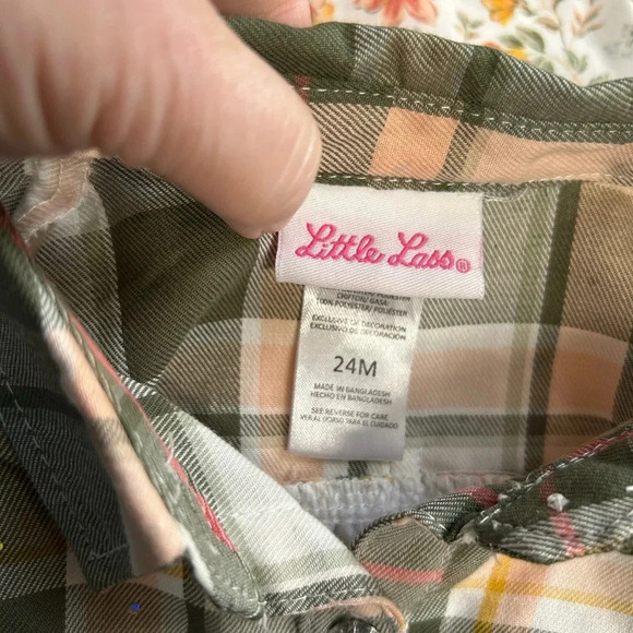 Little Lass Girl 24 Month 2 Piece Outfit Sparkle Lace Plaid Top Stretch Jeans - Picture 8 of 14